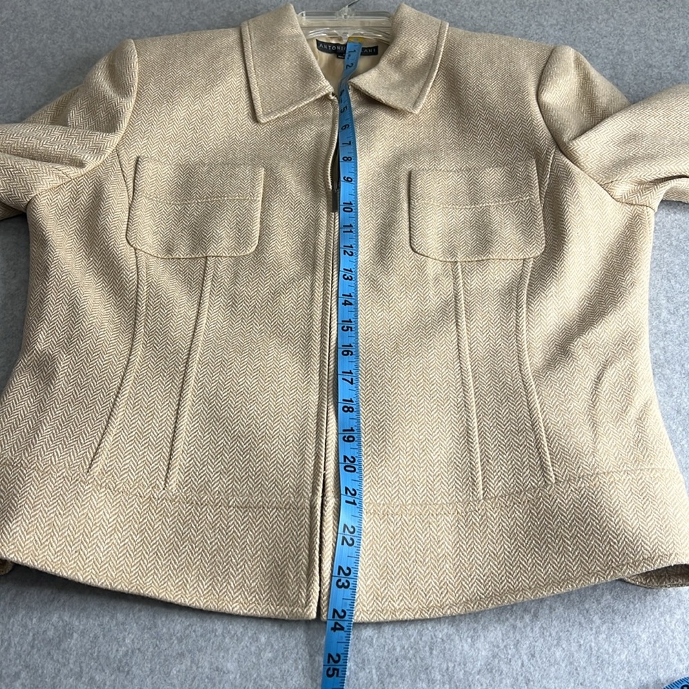 Antonio Melani Womens Size 12 Wool Silk Blend Herringbone Tan Cream Lined Jacket - Picture 8 of 15